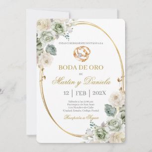 Invitation Boda de oro con boho blanco