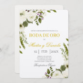 Invitation Boda de Oro con Ramo de flor blanca (Devant / Derrière)