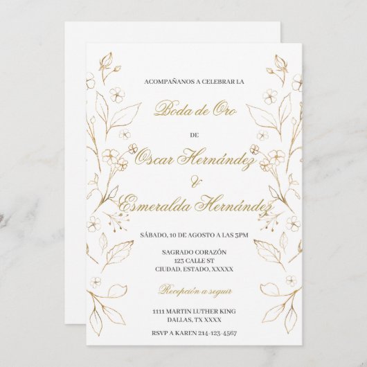 Invitation Boda de oro éditable (Devant / Derrière)
