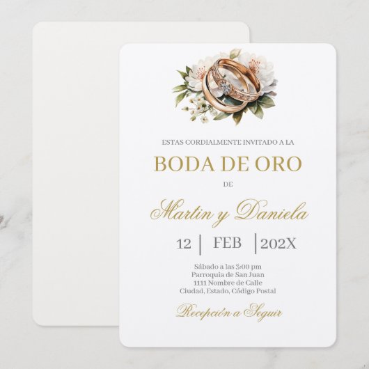 Invitation Boda de oro éditable (Devant / Derrière)