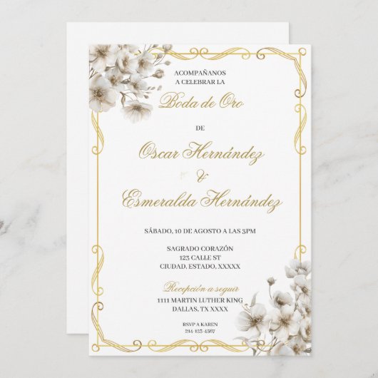 Invitation Boda de oro élégante éditable (Devant / Derrière)