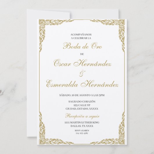 Invitation Boda de oro élégante éditable (Devant)