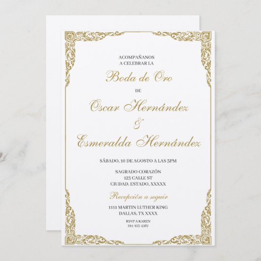 Invitation Boda de oro élégante éditable (Devant / Derrière)