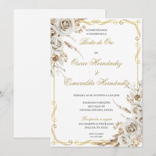 Invitation Boda de oro elegante editable (Devant / Derrière)