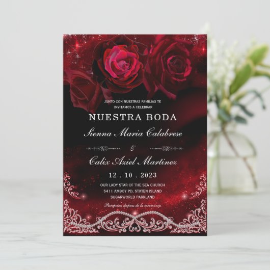 Invitation Boda en Negro, Rojo y Blanco (Debout devant)