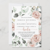 Invitation Boda fleuri rose rose géométrique classique (Devant)