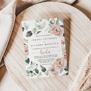 Invitation Boda fleuri rose rose géométrique classique