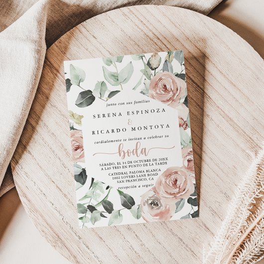 Invitation Boda fleuri rose rose géométrique classique