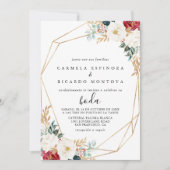 Invitation Boda fleurie blanche et bordeaux d'or classique gé (Devant)