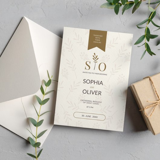 Invitation Boda romántico dorado ramas de olivo