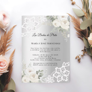 Invitation Bodas de Plata Fleurs Argentées