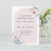 Invitation Bodas en azul empolvado y rosa rubans (Debout devant)