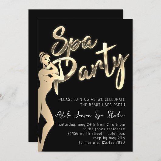 Invitation Body SPA Party Instantané Télécharger Gold Black W (Devant / Derrière)