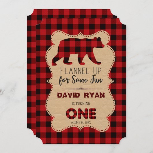 Invitation Boeuf à bois Rouge Buffalo plaqué Anniversaire UN (Devant / Derrière)