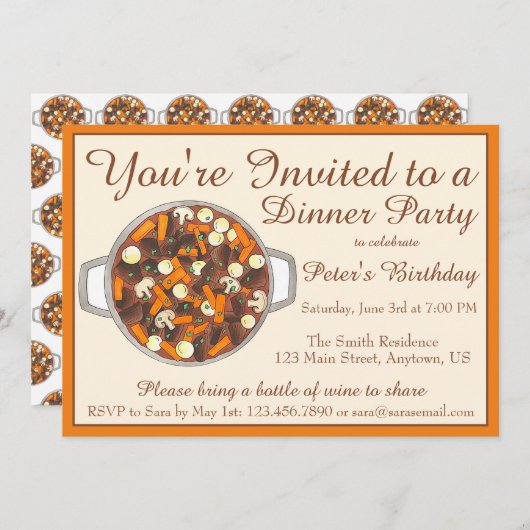 Invitation Boeuf Bourguignon Boeuf Stew Dîner de fête Potluck (Devant / Derrière)