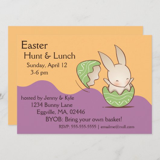 Invitation Boeuf de lapin mignon, Oeuf de Pâques vert (Devant / Derrière)