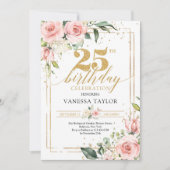 Invitation Bohemain boho rousse rose or floral 25e anniversai (Devant)