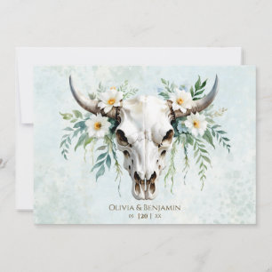 Invitation Bohème Aquarelle Floral Vache Crâne Mariage
