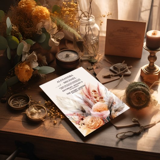 Invitation Bohème Aquarelle Pampas Mariage