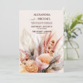 Invitation Bohème Aquarelle Pampas Mariage (Debout devant)