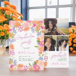 Invitation Bohême audacieux photos fleurs sauvages diplôme<br><div class="desc">Fêtez votre diplôme avec notre Bohemian Bold Fleurs sauvages Photos Graduation Invitation! Ce design époustouflant présente des fleurs sauvages oranges, roses et lavande peints à la main et entrelacés de verdure luxuriante, ajoutant une touche de beauté naturelle à votre journée spéciale. Customisez l'invitation avec trois de vos photos préférées au...</div>