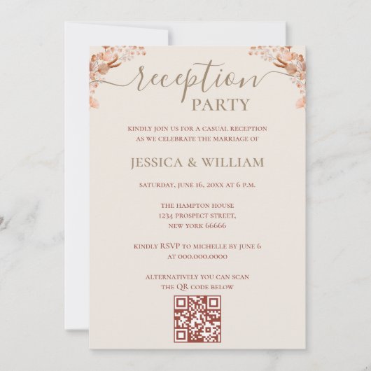 Invitation Bohème avec code QR pour la soirée de réception (Devant)