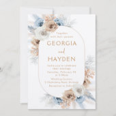 Invitation Bohème Beige & Bleu Mariage de cadre Floral (Devant)