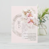 Invitation Bohème Beige Pink Monogram Mariage Pampas (Debout devant)
