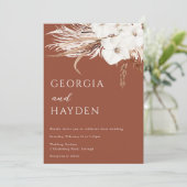 Invitation Bohème Blanc Floral & Mariage en terre cuite (Debout devant)