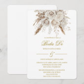 Invitation Bohème blanche pour mariage (Devant / Derrière)