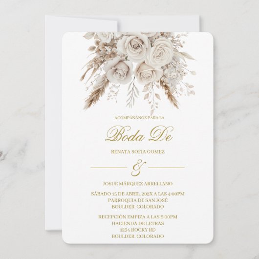 Invitation Bohème blanche pour mariage (Devant)