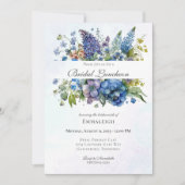 Invitation Bohême Bleu Violet Aquarelle Bridal Déjeuner (Devant)