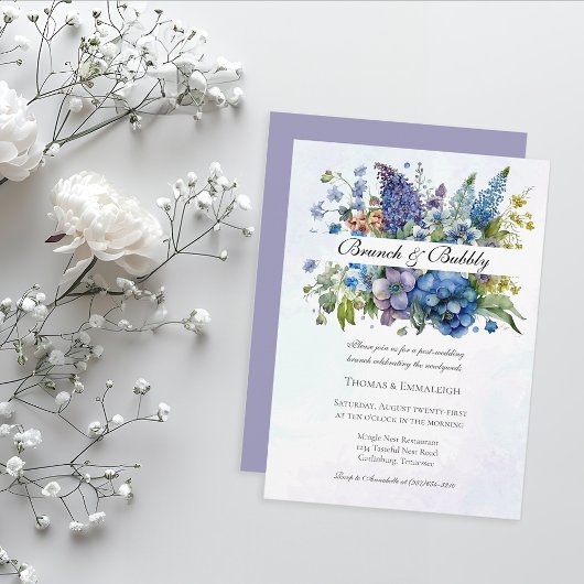 Invitation Bohème Bleu Violet Aquarelle Brunch & Bubbly
