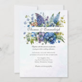 Invitation Bohème Bleu Violet Aquarelle Florales Mariage (Devant)