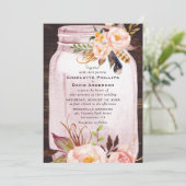 Invitation Bohême Blush Pink Mason Jar Mariage Floral (Debout devant)