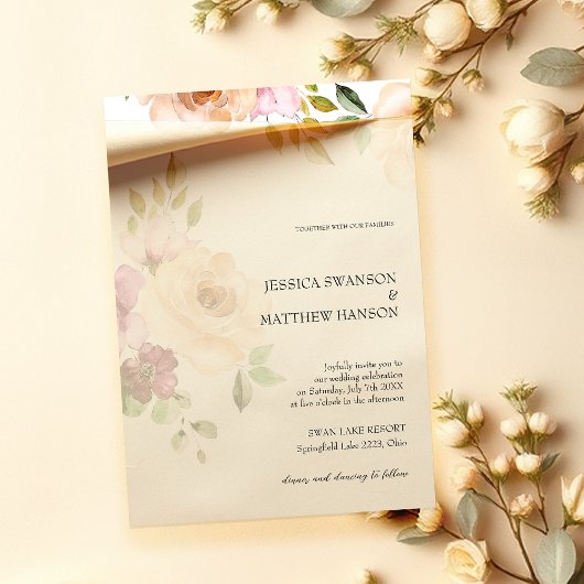 Invitation Bohême Blush Rose Aquarelle Mariage Floral