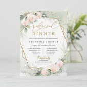 Invitation Bohème Blush rose Floral Vert Mariage or (Debout devant)