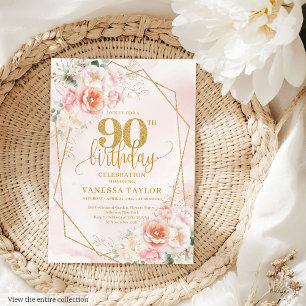 Invitation Bohème Blush Rose or Floral 90e anniversaire