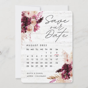 Invitation Bohème Bohème Bourgogne Rouge Calendrier Enregistr