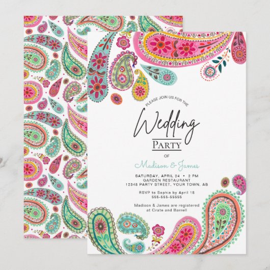 Invitation Bohème Bohème Chic rose Indien Paisley Mariage (Devant / Derrière)