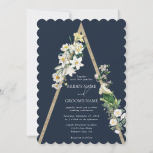 Invitation Bohème Bohème Pyramide Flore Blanche Mariage Bleu