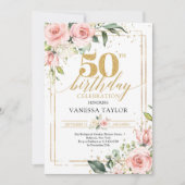 Invitation Bohème bohème rousse rose or floral 50e anniversai (Devant)