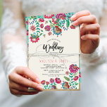 Invitation Bohème Bohème Turquoise Fiesta Fleurs folkloriques<br><div class="desc">Faire-part de mariage de fiesta chic Bohême avec un motif de fleurs folkloriques mexicain turquoise</div>