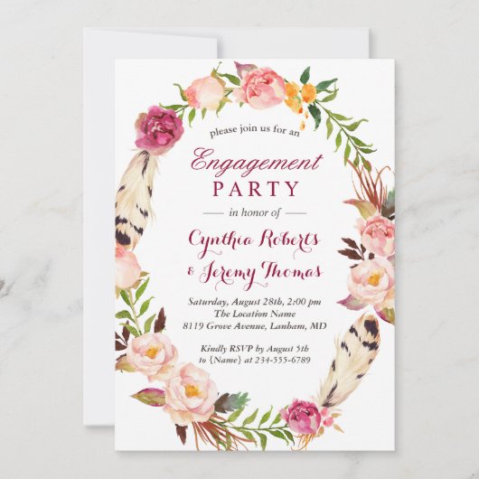 Invitation Bohème Chic Boho Floral Wreath Party (Devant)