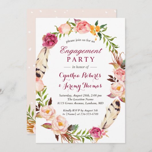 Invitation Bohème Chic Boho Floral Wreath Party (Devant / Derrière)