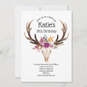 Invitation bohème, crâne taureau, bois, anniversaire (Devant)