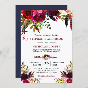 Invitation Bohème de Bohême bordé de fleurs