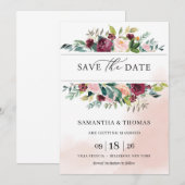 Invitation Bohème de Bourgogne rose rousse sauve la date (Devant / Derrière)