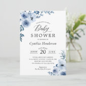 Invitation Bohème Dusty Blue Floral Baby shower (Debout devant)