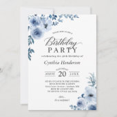 Invitation Bohème Dusty Blue Floral fête d'anniversaire (Devant)